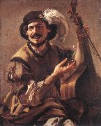 TERBRUGGHEN, Hendrick A Laughing Bravo with a Bass Viol and a Glass  at oil painting on canvas